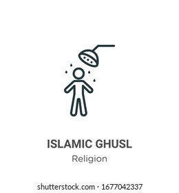 Islamic ghusl outline vector icon. Thin line black islamic ghusl icon, flat vector simple element illustration from editable religion concept isolated stroke on white background