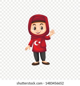 Islamic girl in red clothes. Vector graphics.