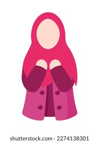 Islamic Girl wearing hijab avatar character faceless isolated on white background for poster, ramadan, eid element decoration doodle