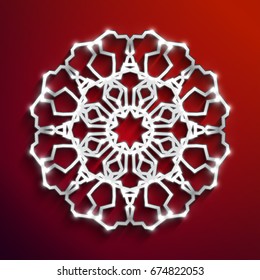 Islamic glowing silver ornament, arabic style mandala. Vector illustration.