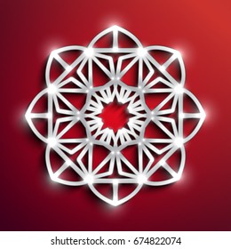 Islamic glowing silver ornament, arabic style mandala. Vector illustration.