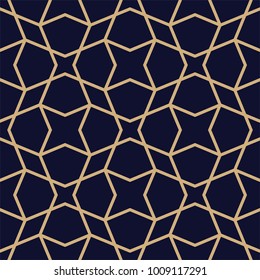 Islamic Gold and blue-black pattern. Seamless vector geometric background in arabian style