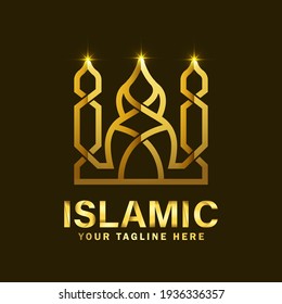 Islamic Gold Color and Luxury Logo Design. Luxury Mosque Logo Design Template with dark background