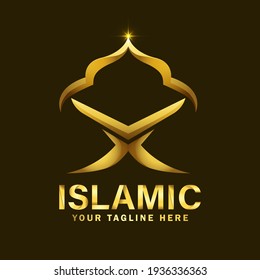 Islamic Gold Color and Luxury Logo Design. Luxury Mosque Logo Design Template with dark background