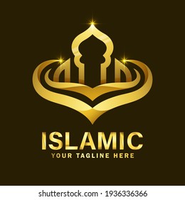 Islamic Gold Color and Luxury Logo Design. Luxury Mosque Logo Design Template with dark background