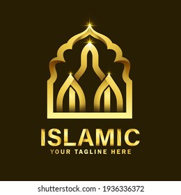 Islamic Gold Color and Luxury Logo Design. Luxury Mosque Logo Design Template with dark background