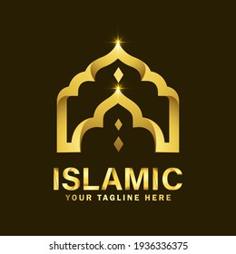 Islamic Gold Color and Luxury Logo Design. Luxury Mosque Logo Design Template with dark background