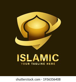 Islamic Gold Color and Luxury Logo Design. Luxury Mosque Logo Design Template with dark background