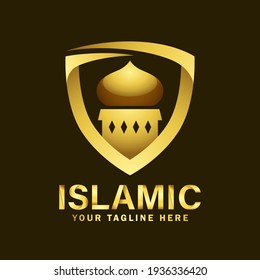 Islamic Gold Color and Luxury Logo Design. Luxury Mosque Logo Design Template with dark background