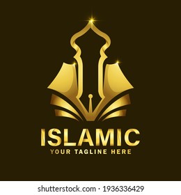 Islamic Gold Color and Luxury Logo Design. Luxury Mosque Logo Design Template with dark background