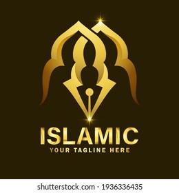 Islamic Gold Color and Luxury Logo Design. Luxury Mosque Logo Design Template with dark background