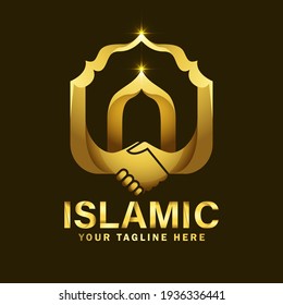 Islamic Gold Color and Luxury Logo Design. Luxury Mosque Logo Design Template with dark background