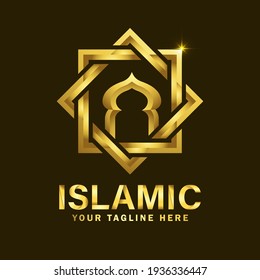 Islamic Gold Color and Luxury Logo Design. Luxury Mosque Logo Design Template with dark background