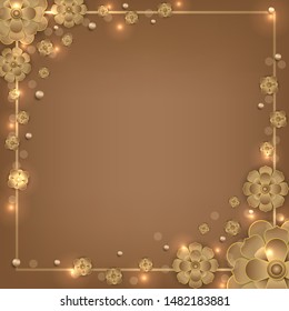 Islamic gold frame background pattern with gold color and flower
