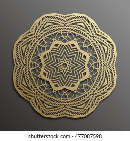 Islamic gold on dark background.Mandala round ornament. Muslim texture design. Vector illustration for brochures invitations,for business. Persian and Oriental motif