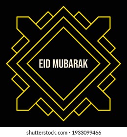 Islamic gold pattern ornament for Eid Mubarak greeting card. Vector in line art style with space for text in Eps