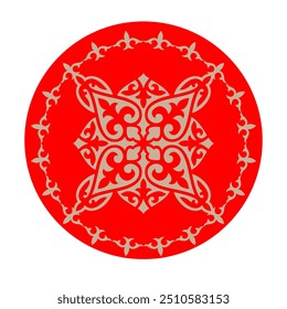 Ornement islamique en or et rouge, motif persan rond. Créations asiatiques. Abstrait éléments asiatiques du modèle national des anciens nomades des Kazakhs, Kirghiz, Mongols, Tatars, Ouzbeks, Tadjiks
