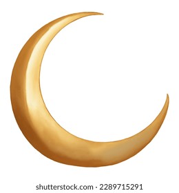 Ilustración de pintura islámica de la luna de oro aislada a mano