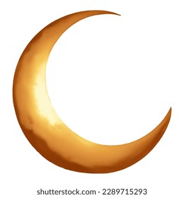 Islamic Golden Crescent Moon Isolated Hand Drawn Painting Illustration