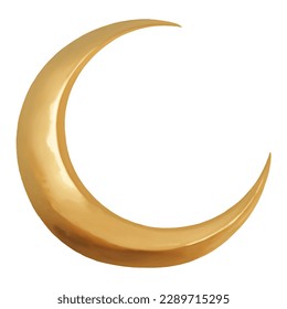 Islamic Golden Crescent Moon Isolated Hand Drawn Painting Illustration