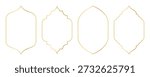 Islamic golden frames collection. Traditional Arabic door and window frames. Oriental mosque arch in luxury style. Set of outline Arabic golden frames and windows with Islamic geometric patterns. Vector