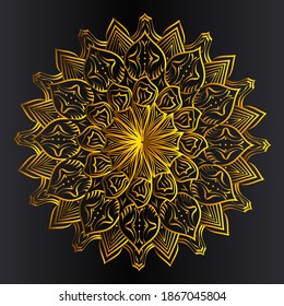 islamic golden geometric shape mandala of line art background with arabic meditation texture design for print template