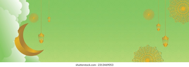 Islamic gradient color background, with beautiful mandala, lantern, moon ornament. vector template for banner, greeting card, web, for Islamic holiday.