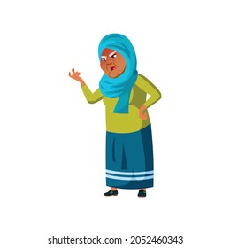 islamic grandmother shouting at grandchild in garden cartoon vector. islamic grandmother shouting at grandchild in garden character. isolated flat cartoon illustration