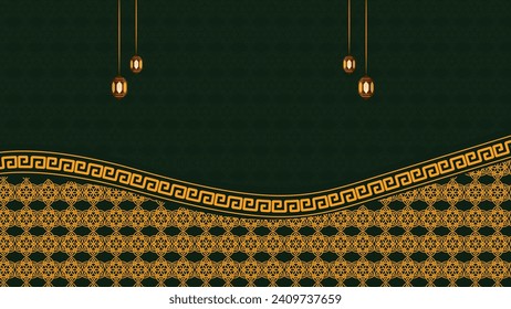 Fondo Verde Islámico con un patrón geométrico y hermoso ornamento con farolillos, fondo de lujo