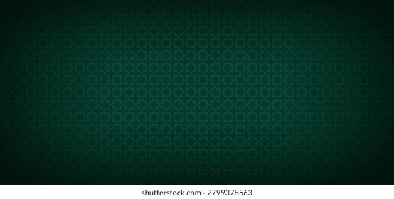 Islamic green pattern, Ramadan background. Arabic geometric backdrop for invitation, banner or poster in luxury style. Dark elegant blank bg with simple muslim motifs, vector minimal illustration