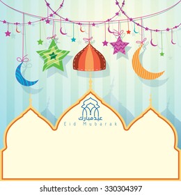 Islamic Greeting background for Eid Mubarak - Translation : Blessed festival