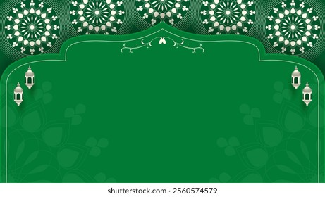 islamic greeting card background with green and white