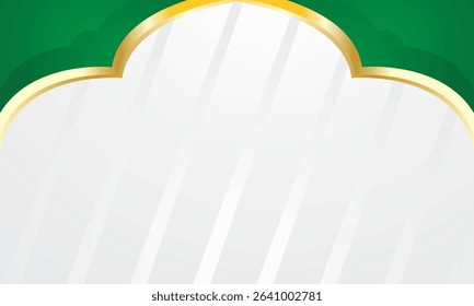 Islamic greeting card background with green and gold ornaments