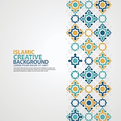 Islamic Greeting Card Banner Background With Ornamental Colorful Detail Of Floral Mosaic Islamic Art Ornament.Vector Illustration.