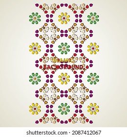 Islamic greeting card banner background with ornamental colorful detail of floral mosaic islamic art ornament.Vector illustration.