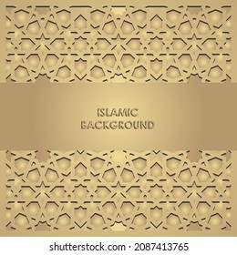 Islamic greeting card banner background with ornamental colorful detail of floral mosaic islamic art ornament.Vector illustration.