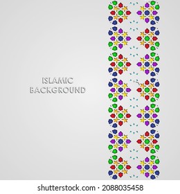 Islamic greeting card banner background with ornamental colorful detail of floral mosaic islamic art ornament.Vector illustration.
