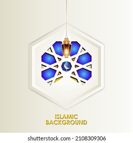 Islamic greeting card banner background with ornamental colorful detail of floral mosaic islamic art ornament.Vector illustration.