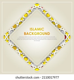 Islamic greeting card banner background with ornamental colorful detail of floral mosaic islamic art ornament.Vector illustration.