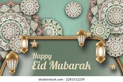 afiche islámico feliz eid mubarak 