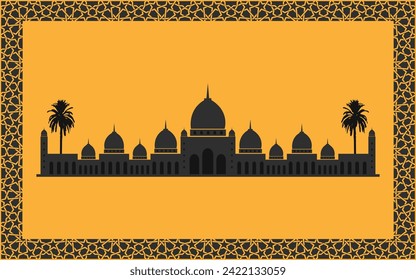 Islamic greeting card invitation cover design Ramadan eid mubarak mosque islamic muslim arabic vector background wallpaper poster banner web sstkEIDMUBARAK