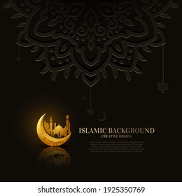 Islamic greeting card with ornament or mandala design background.