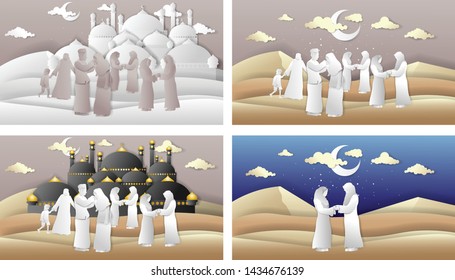 islamic greeting card, paper art vector