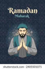 Islamic greeting card, ramadan template. Ramadan Mubarak. Poster, media banner. 