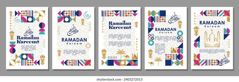 Islamische Grußkartenset-Vorlage mit ramadan für Wallpaper Design Poster, Medien-Banner. Vektorgrafik