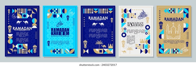 Islamic greeting card set template with ramadan for wallpaper design Poster, media banner. vector illustration