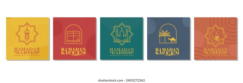 Islamic greeting card set template with ramadan for wallpaper design Poster, social media post, media banner. vector illustration