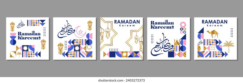 Islamic greeting card set template with ramadan for wallpaper design Poster, social media post, media banner. vector illustration