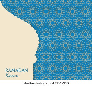 Islamic greeting card template . Arabic muslim background, seamless line pattern. Celebration card for Eid Ul Adha festival, Ramadan Kareem decoration