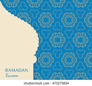 Islamic greeting card template . Arabic muslim background, seamless line pattern. Celebration card for Eid Ul Adha festival, Ramadan Kareem decoration
